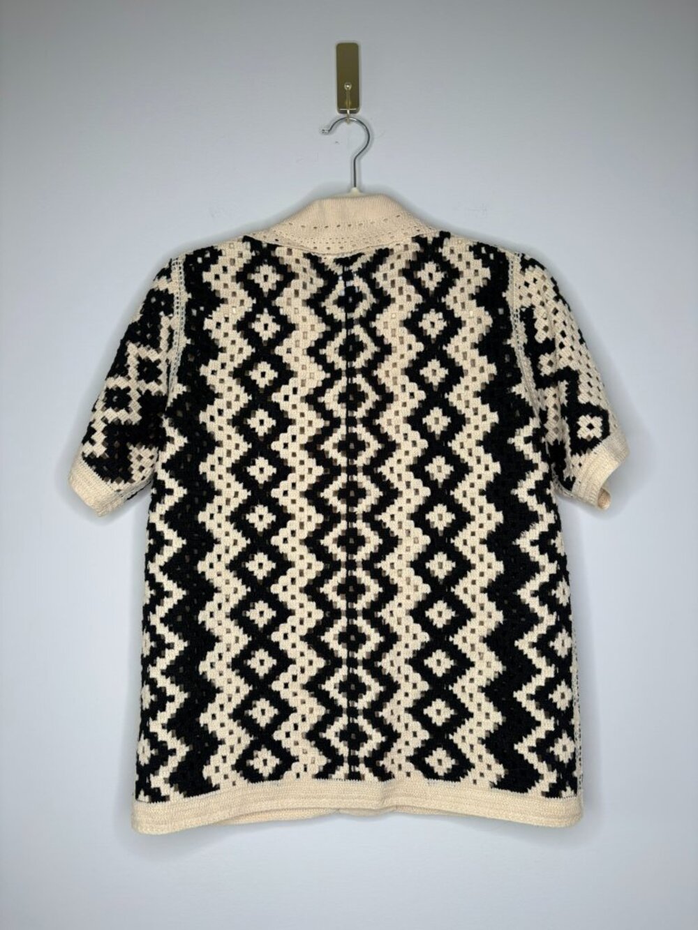 Rain + Rose Crochet Button Up Top – Black & Cream – Size Small – Textured Knit - Picture 5 of 12